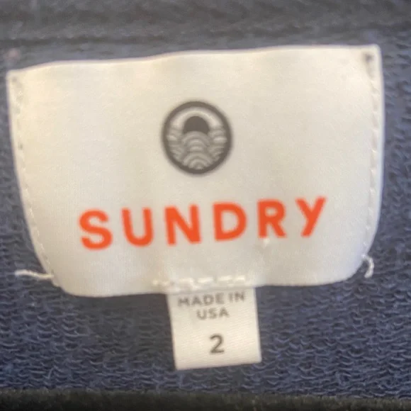 Sundry Navy Heather Burgundy Stripe Colorblock Crewneck Sweatshirt Size 2 - Picture 3 of 4